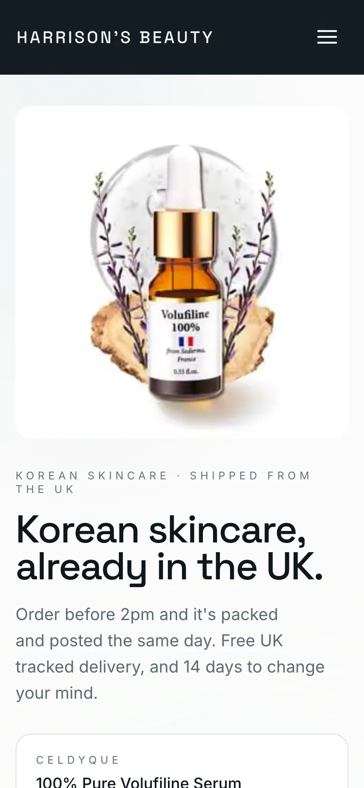 Harrison's Beauty website mobile view