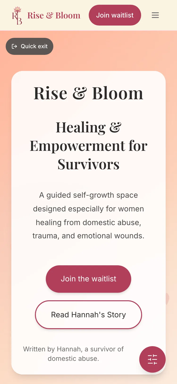 Rise & Bloom website mobile view