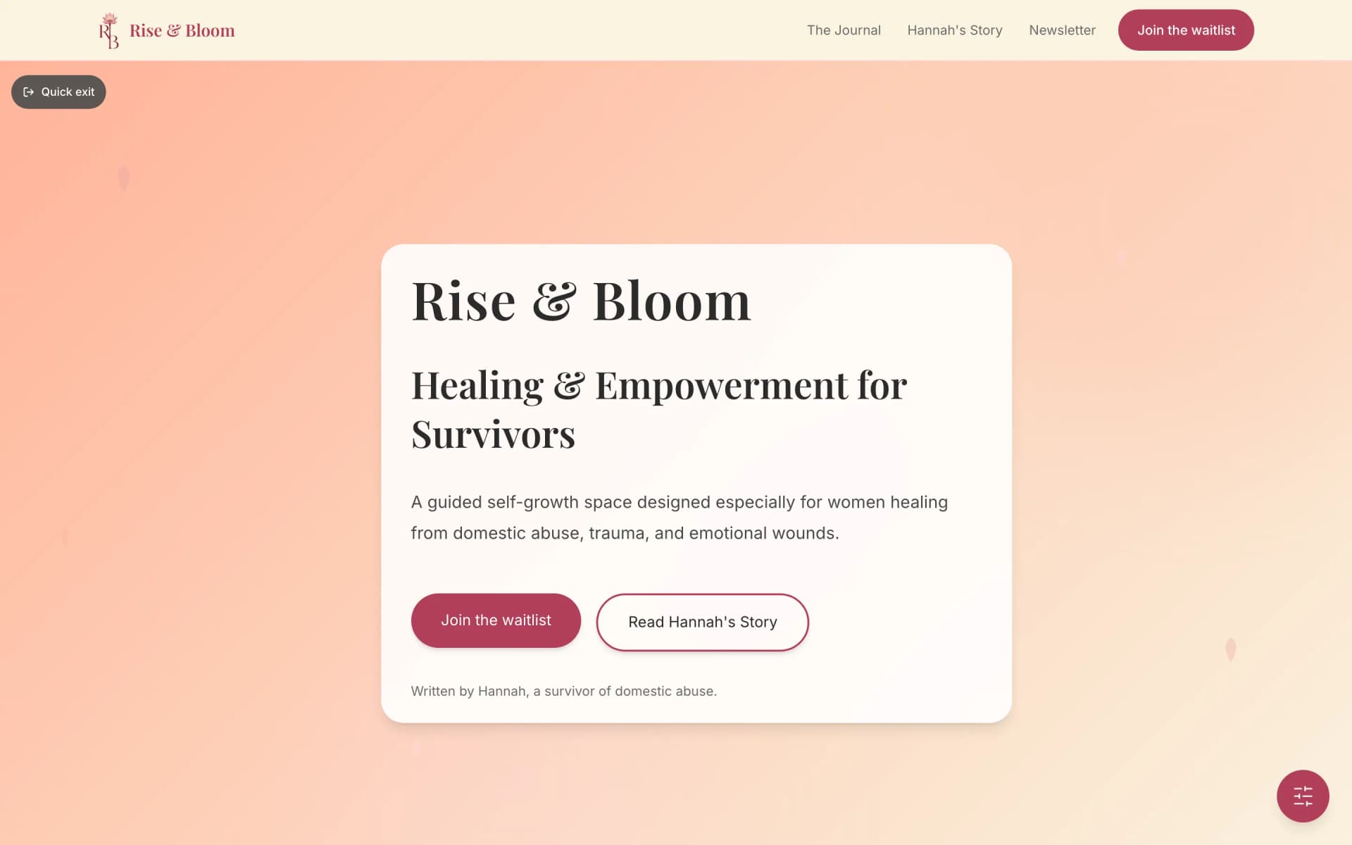 Rise & Bloom website desktop view