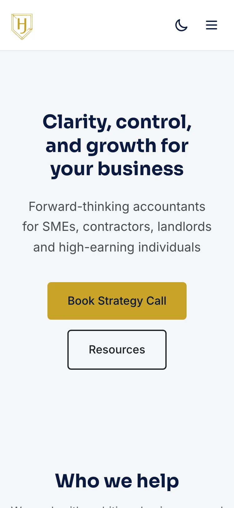 Harrison James Accounting website mobile view