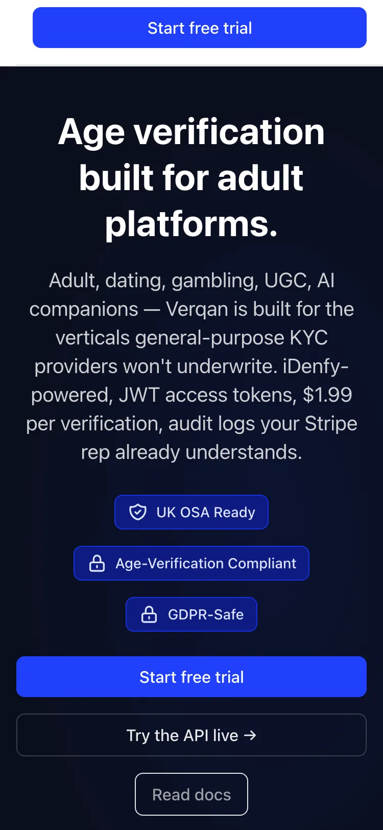 Verqan website mobile view