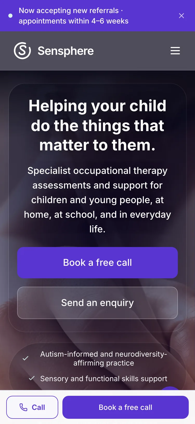 Sensphere website mobile view