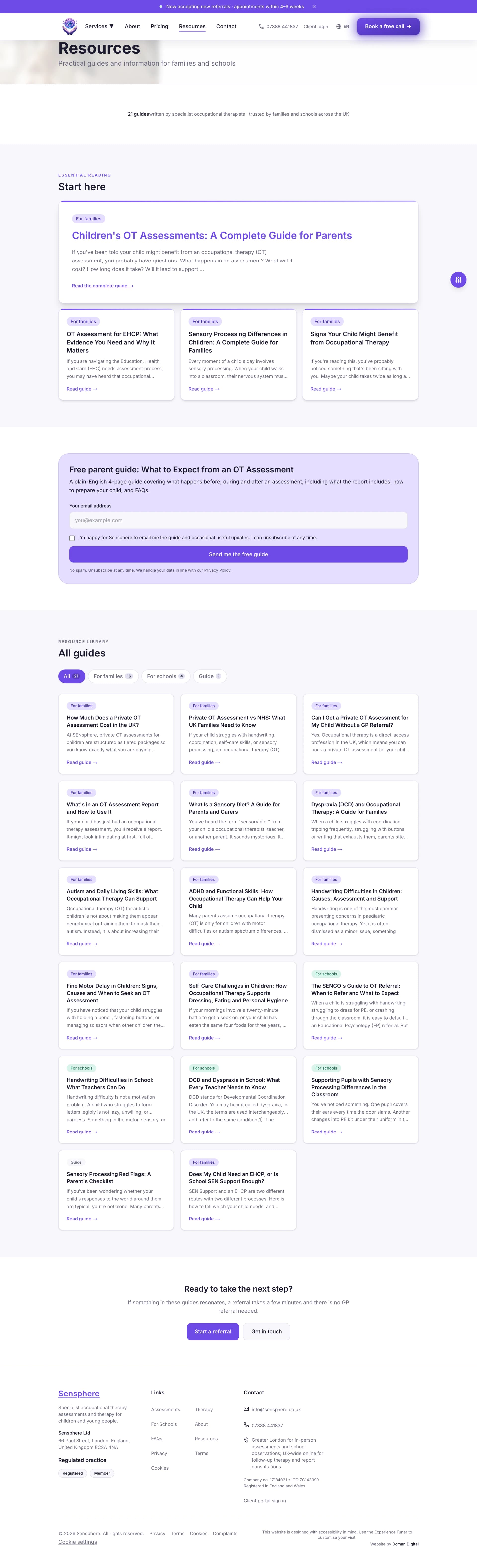 Sensphere resources library, filtered by audience, with lead magnet