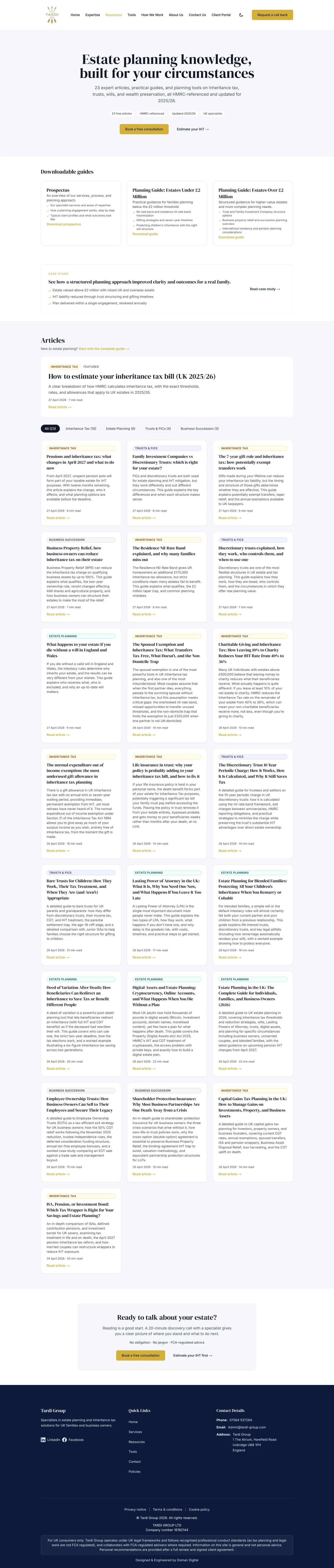 Tardi Group resources hub, long-form articles organised by topic