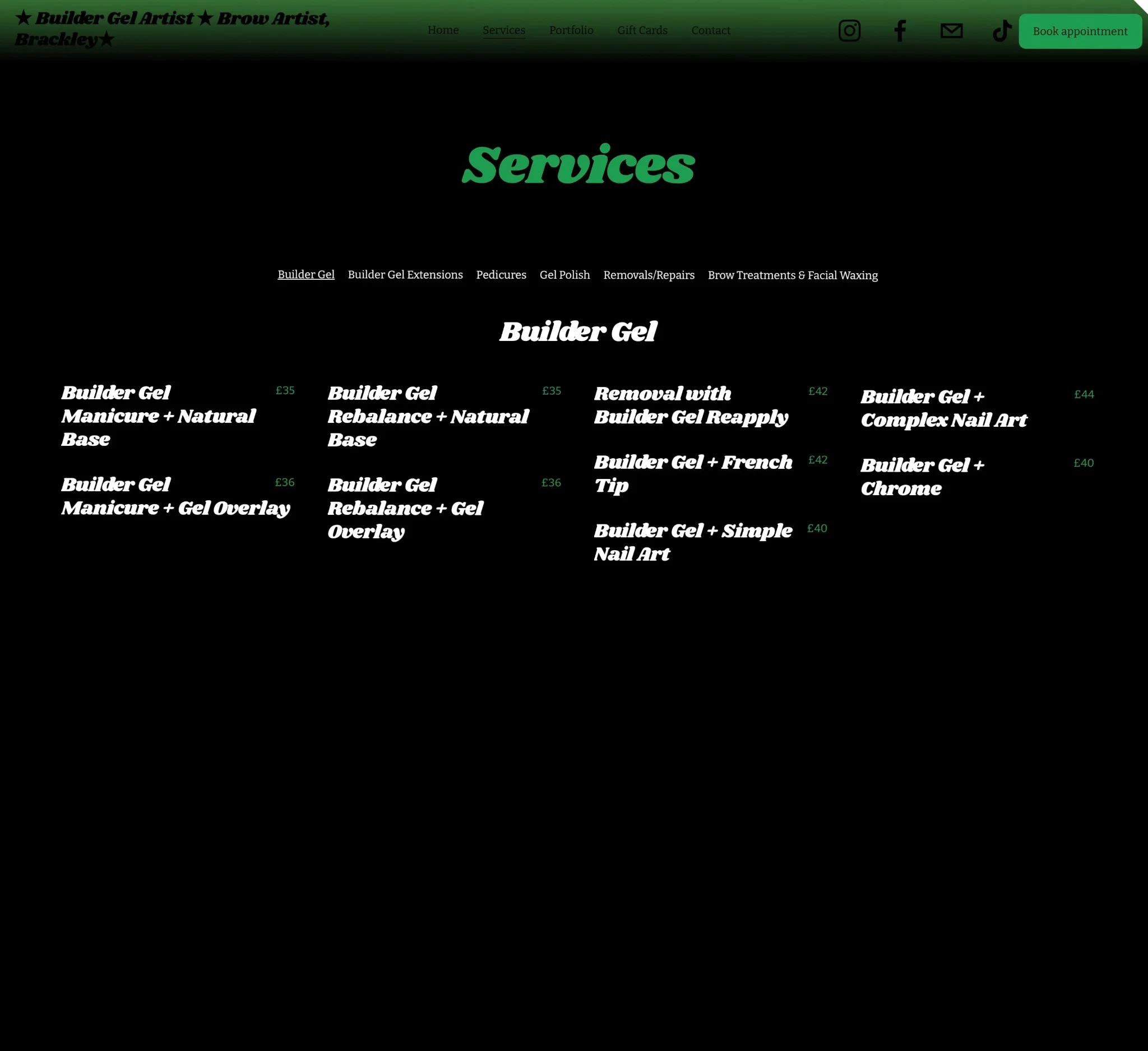 MMM Beauty services page - before (old site)