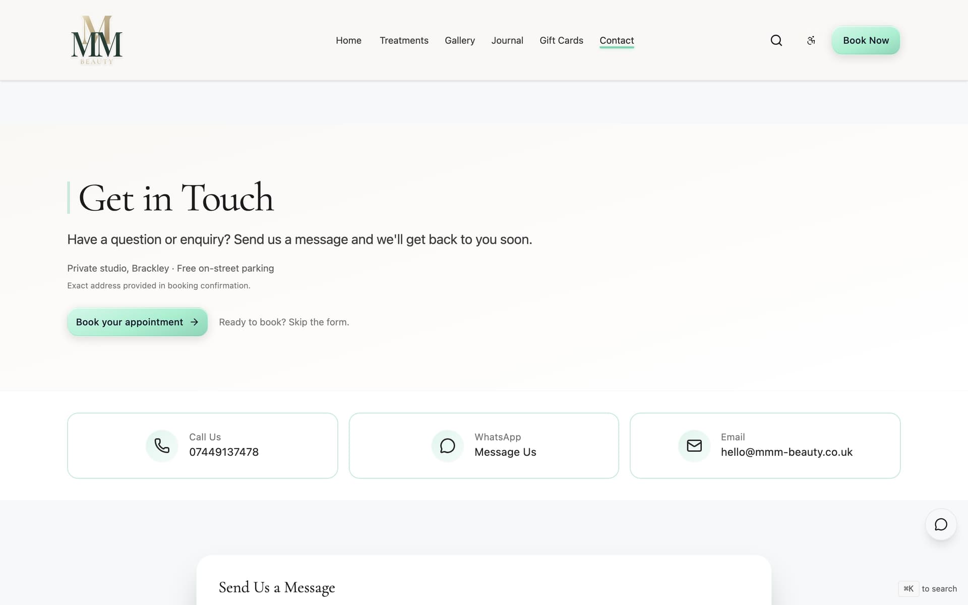 MMM Beauty contact page - after (new site)