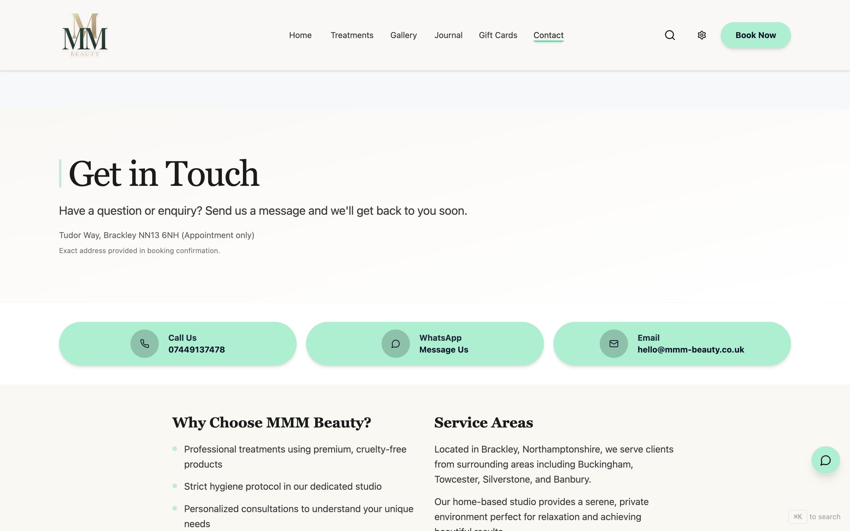 MMM Beauty contact page - after (new site)