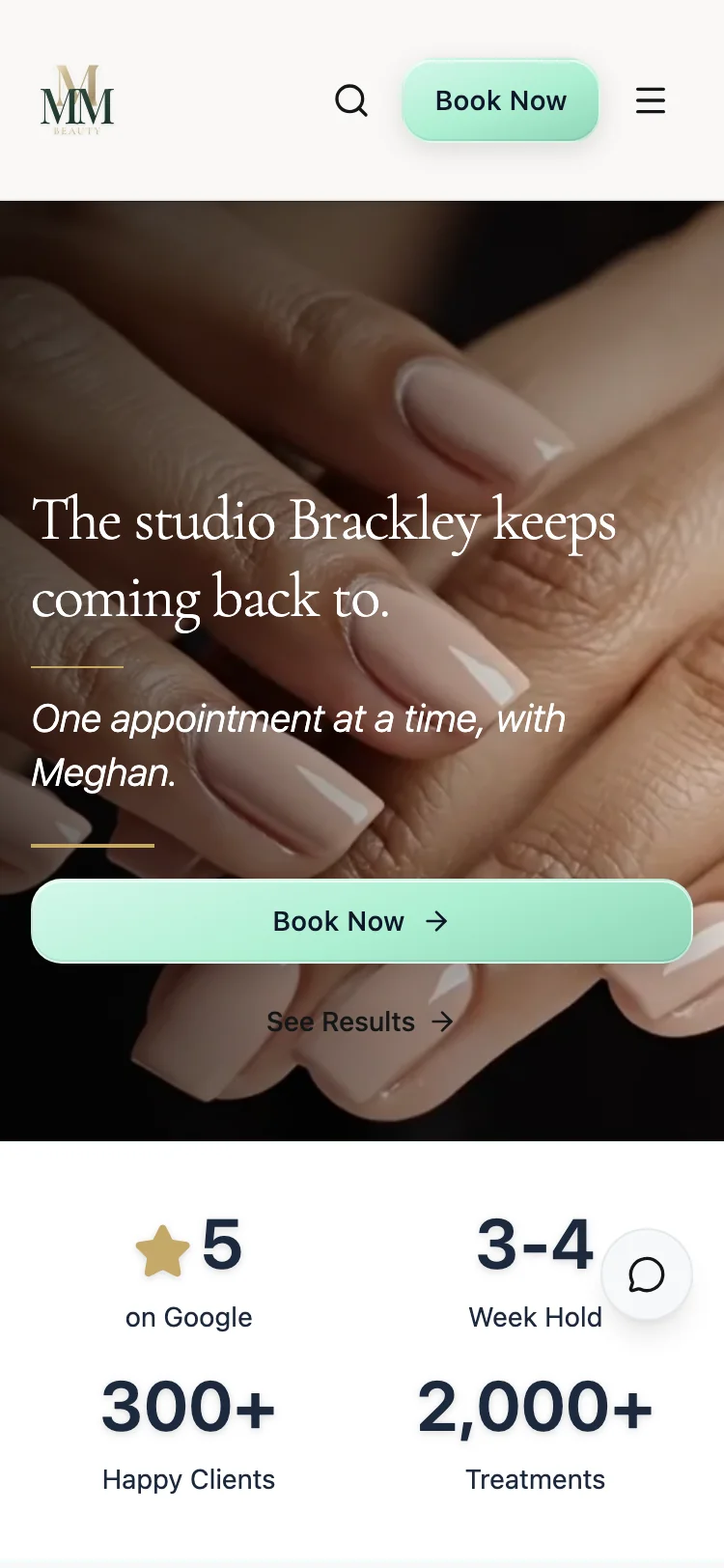 MMM Beauty homepage on mobile, dark mode