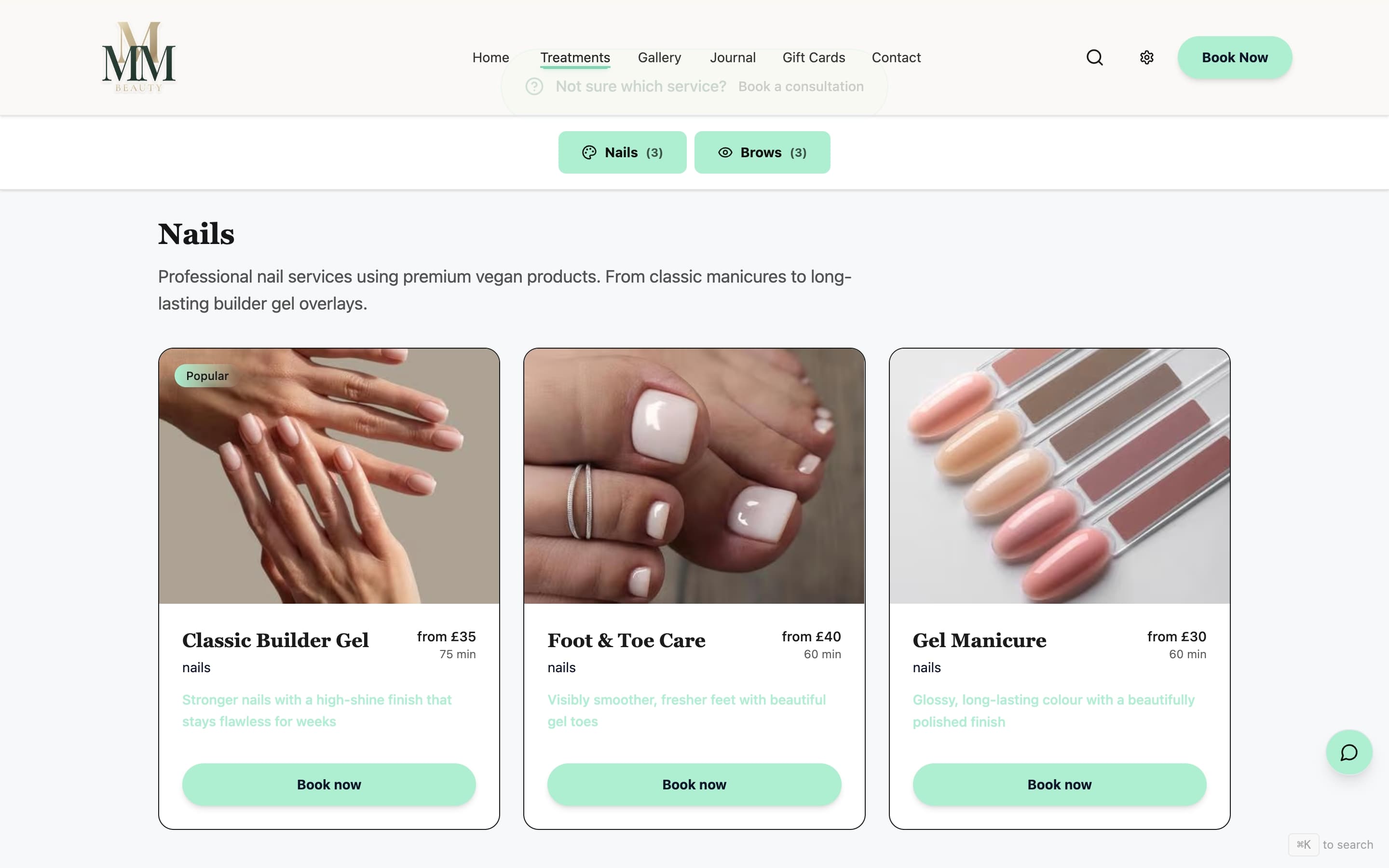 MMM Beauty treatments page - after (new site)