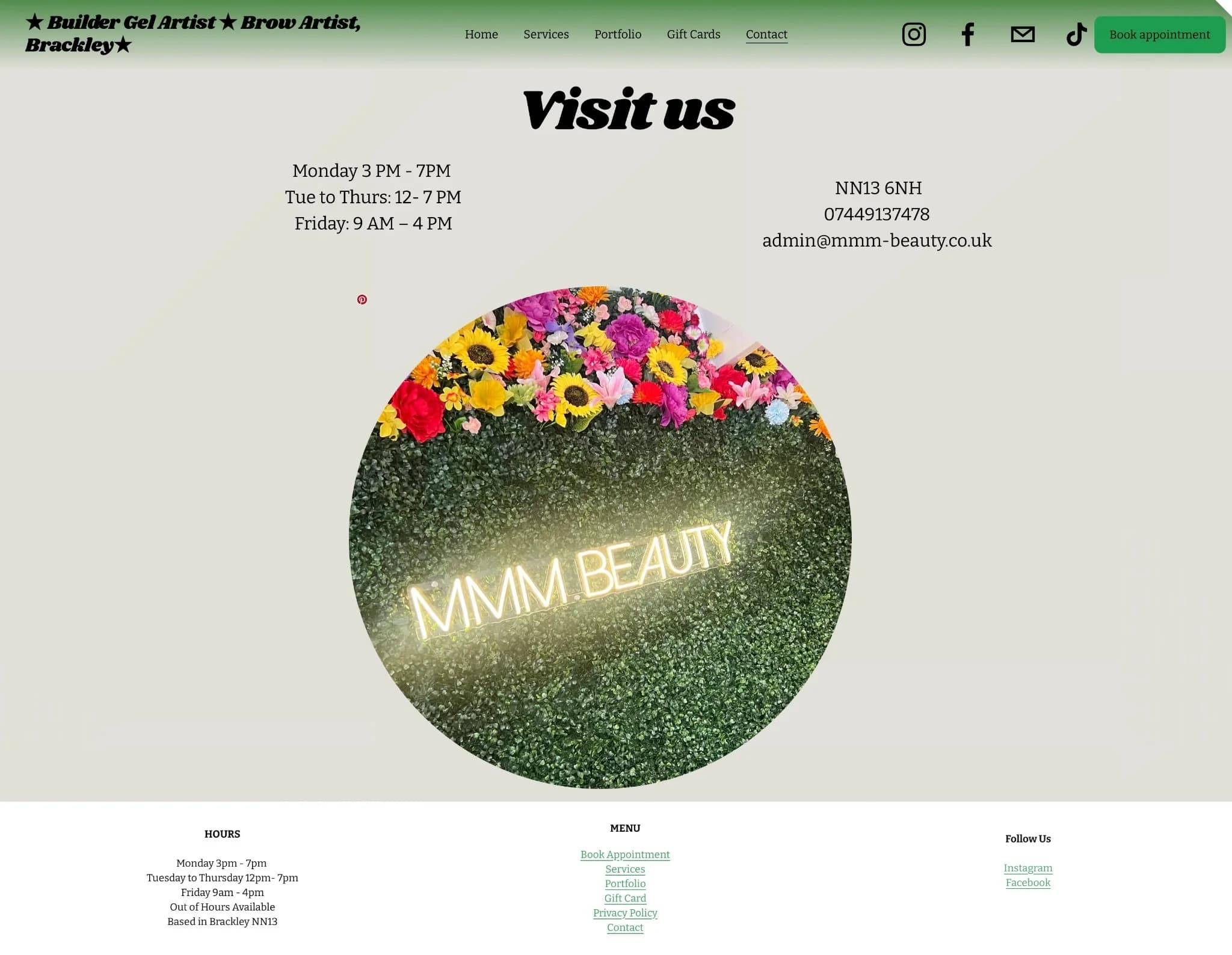 MMM Beauty contact page - before (old site)