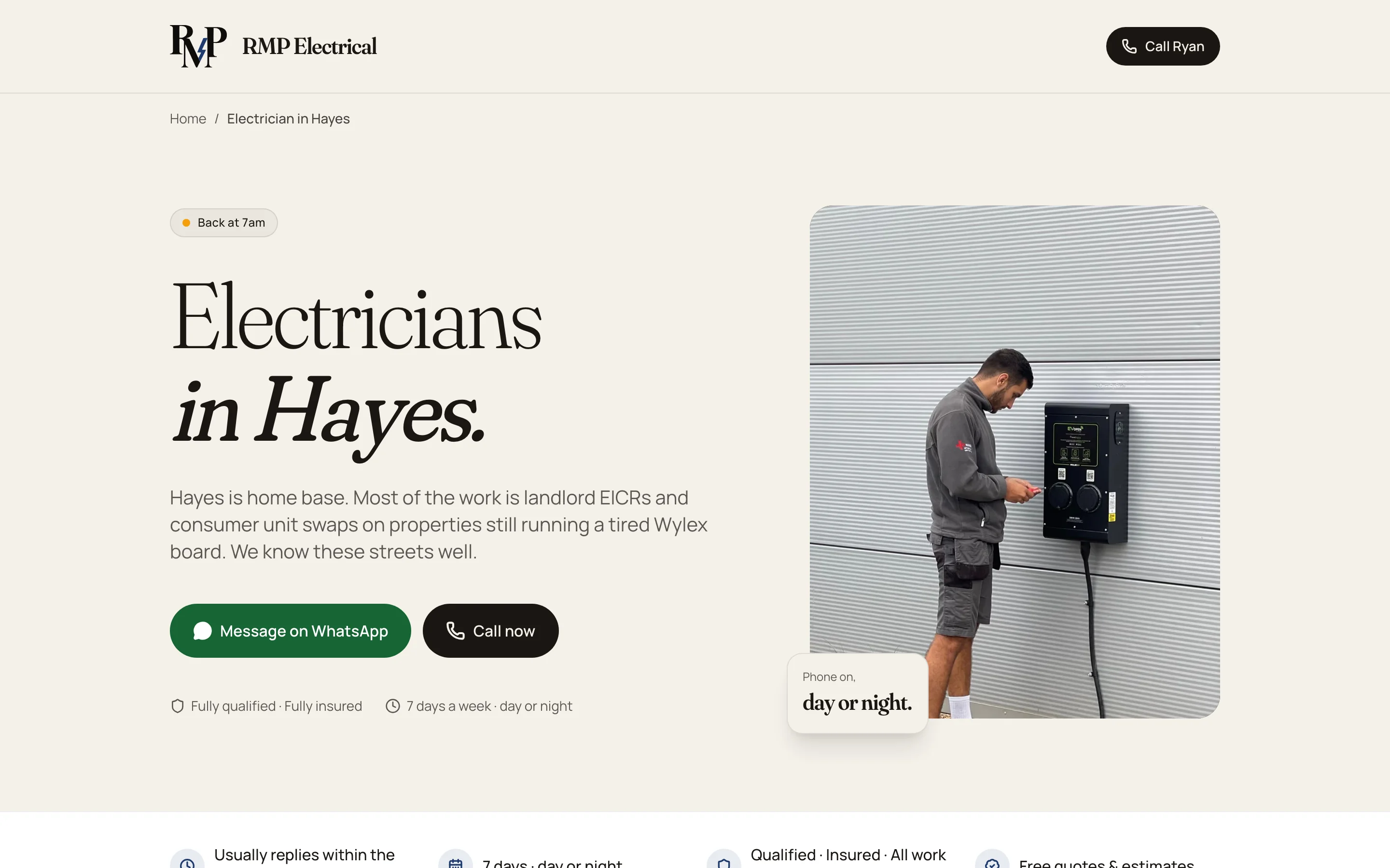 RMP Electrical Hayes location page on desktop