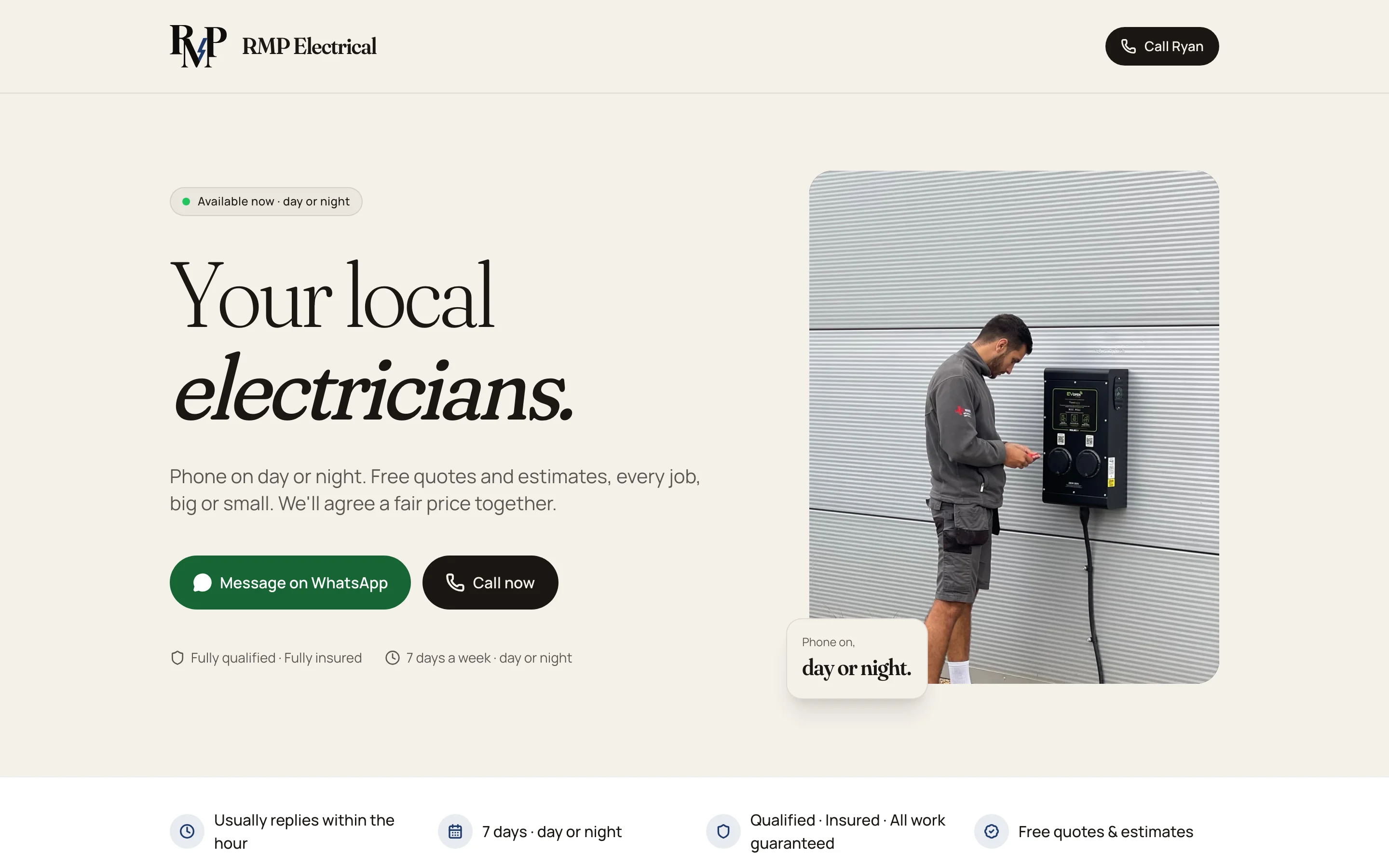 RMP Electrical homepage on desktop