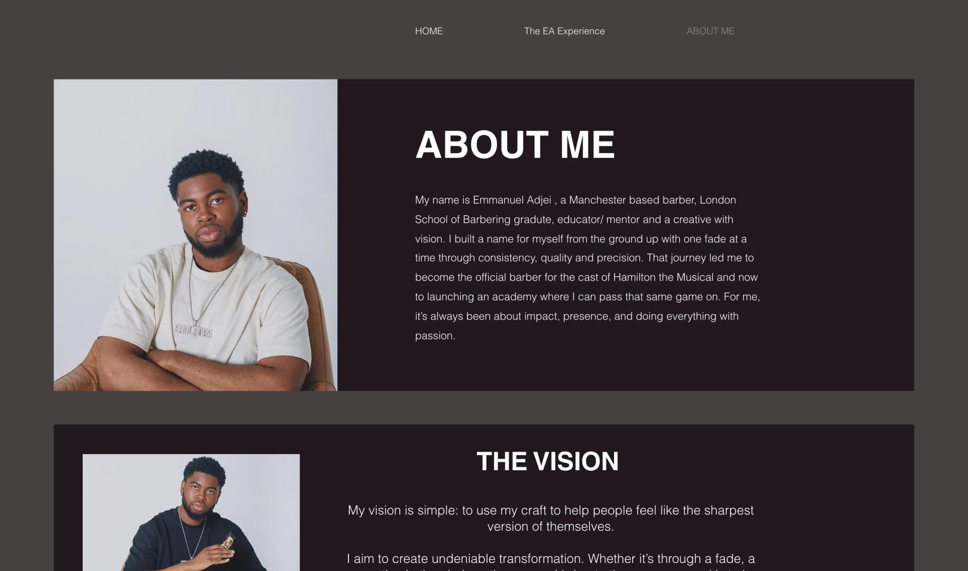 EA blades Wix About Me page before the rebuild