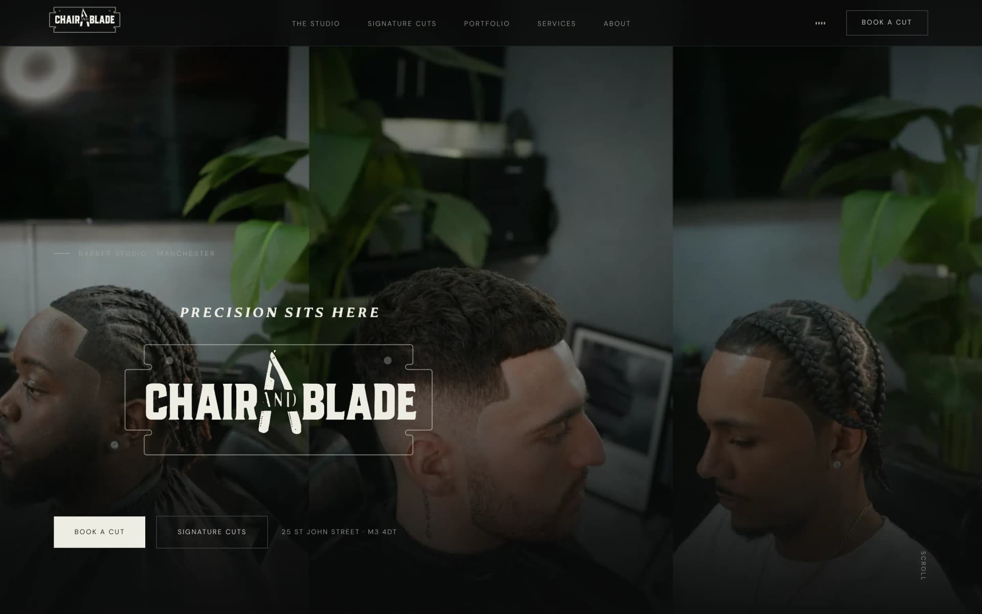 Chair and Blade homepage hero, desktop view