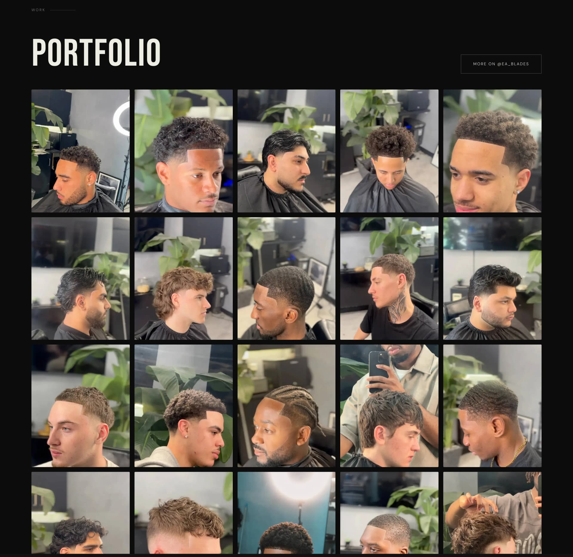 Chair and Blade portfolio after the rebuild: a full-width five-column grid