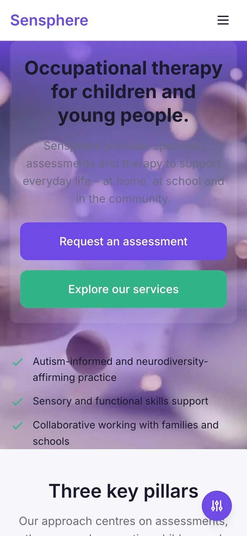 Sensphere website mobile view