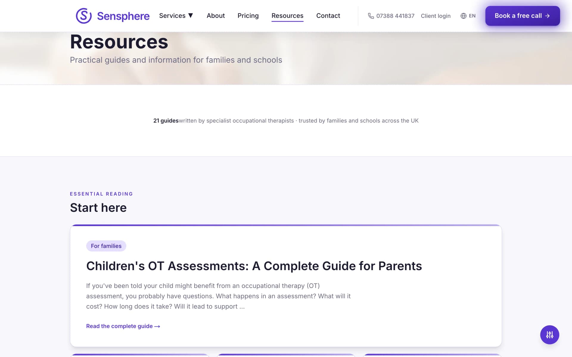 Sensphere resources centre: practical guides for families and schools