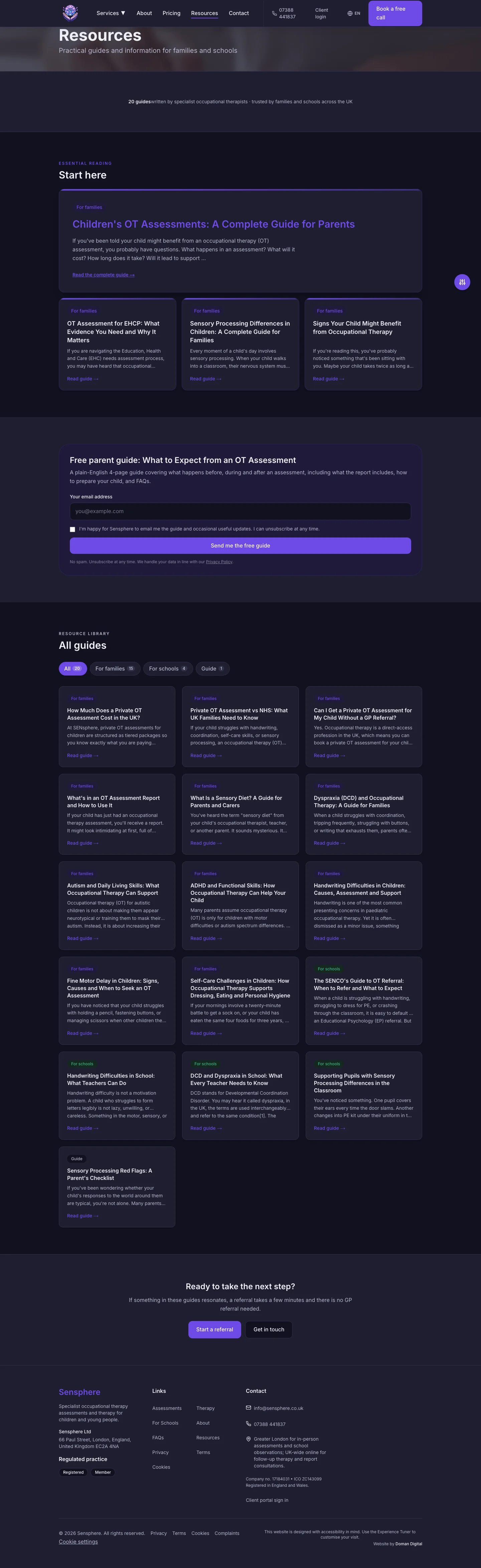 Sensphere resources library, 20 guides filtered by audience with lead magnet
