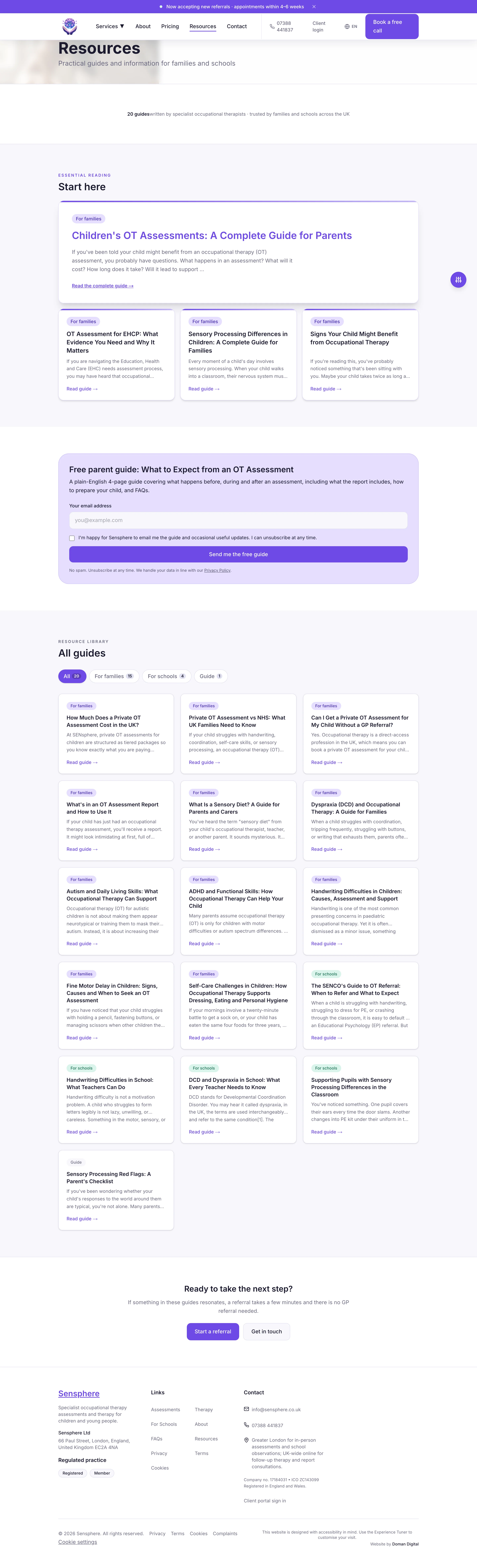 Sensphere resources library, 20 guides filtered by audience with lead magnet