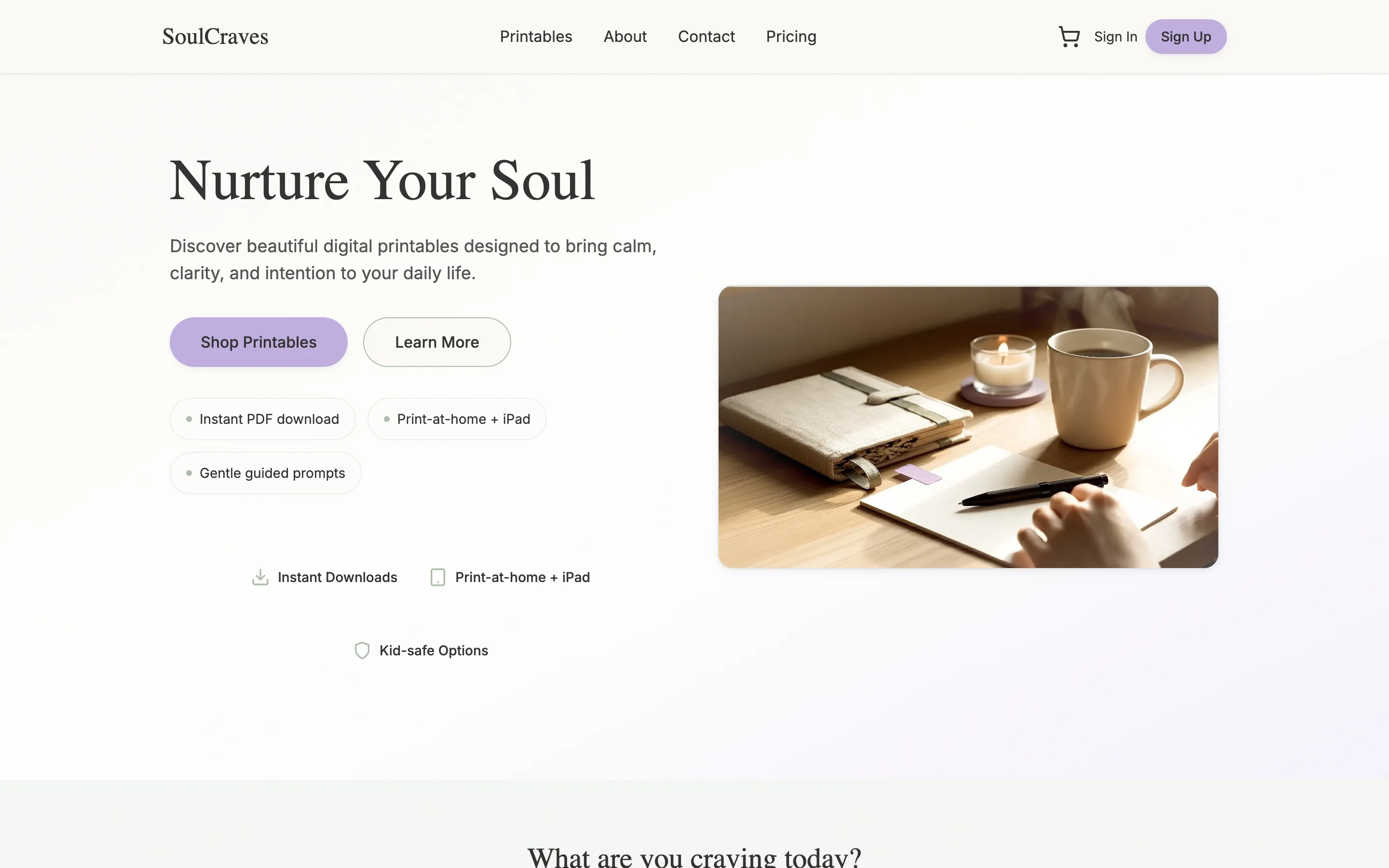 SoulCraves digital printables store desktop view