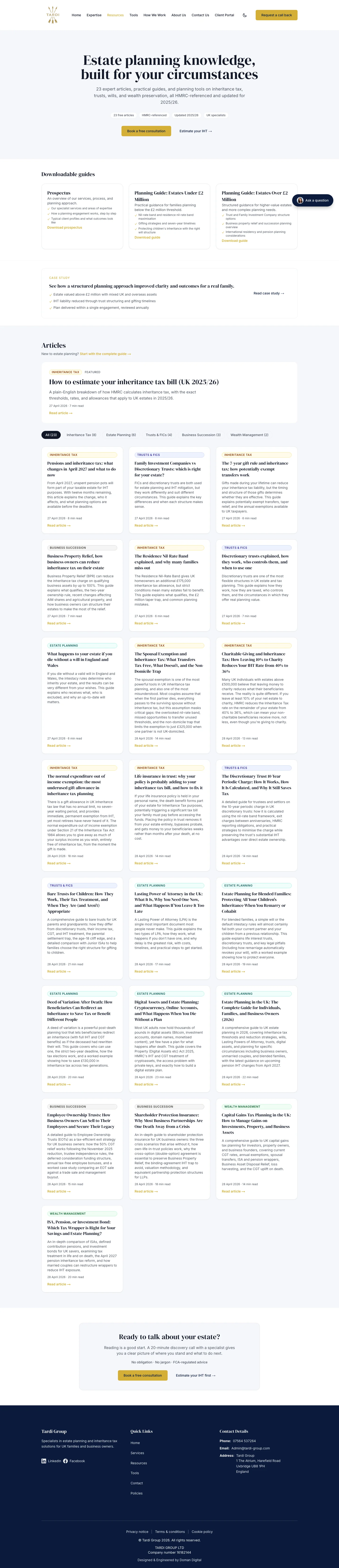 Tardi Group resources hub, long-form articles organised by topic